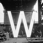 Williamsburg Bridge, View showing Kent Avenue yard âWâ, 20 feet, for âWSSâ to be placed on towers. March 20, 1918. WSS stands for âWar Savings Stamps.â Letters were erected on the south side of the Manhattan tower during World War I.